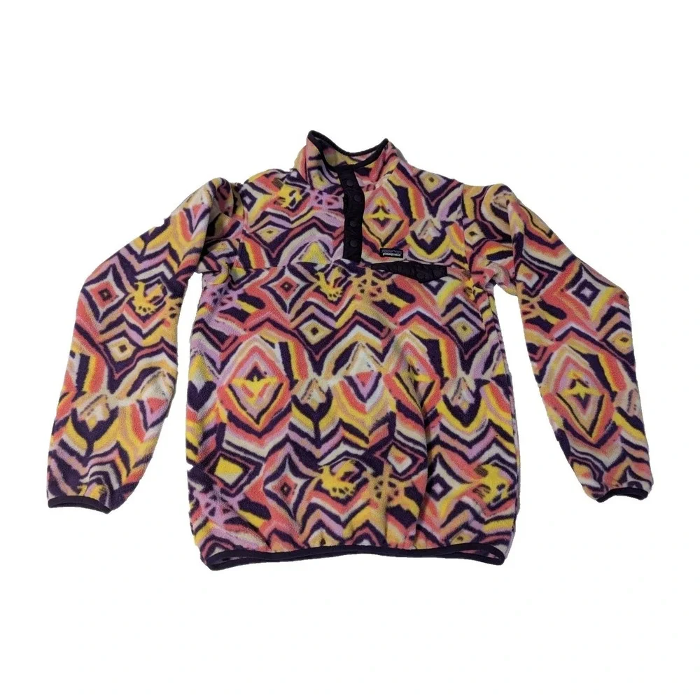 Patagonia Girl Syhchilla Snap‎ Pullover Fleece Raven Tapestry Panther Purple XXL